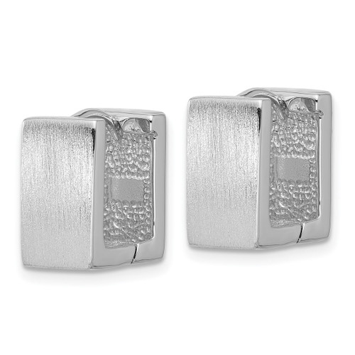 Sterling Silver Rhodium-Plated Brushed 8 mm Square Hinged Hoop Earrings, 13.85 mm Long - View 2