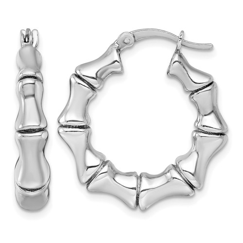 Sterling Silver Rhodium-Plated Polished Bamboo Round Hoop Earrings, 27.3 mm