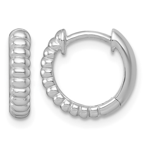 Sterling Silver Rhodium-Plated Polished Grooved 3.00 x 13 mm Round Hinged Hoop Earrings, 12.6 mm Long