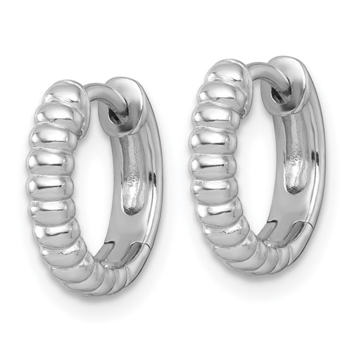 Sterling Silver Rhodium-Plated Polished Grooved 3.00 x 13 mm Round Hinged Hoop Earrings, 12.6 mm Long - View 2