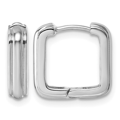 Sterling Silver Rhodium-Plated Polished And Grooved 3.5 mm X 14 mm Square Hinged Hoop Earrings