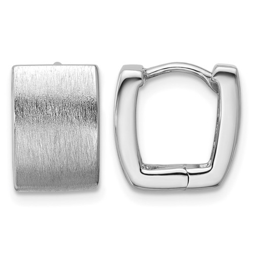 Sterling Silver Rhodium-Plated Brushed 8.5 mm X 12 mm Square Hinged Hoop Earrings, 12.9 mm Long
