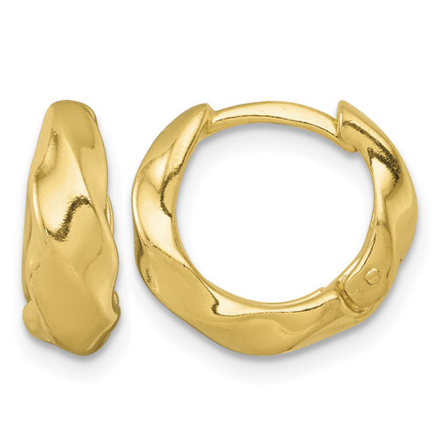 Sterling Silver Gold-Tone Polished Twisted Tapered Round Hinged Hoop Earrings, 13.25 mm