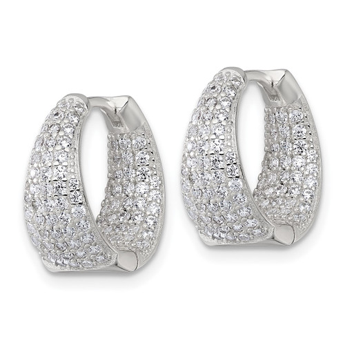 Sterling Silver Polished Tapered In and Out Cubic Zirconia 16 mm Hinged Round Hoop Earrings, 15.9 mm Long - View 2
