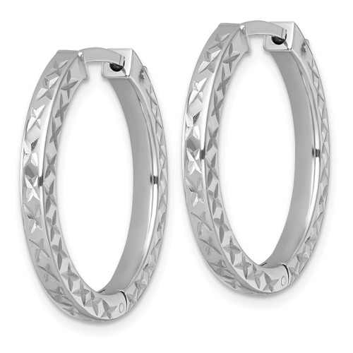Sterling Silver Rhodium-Plated Polished Diamond-Cut 3 x 28 mm with Safety Lock Hinged Square Tube Hoop Earrings - View 2