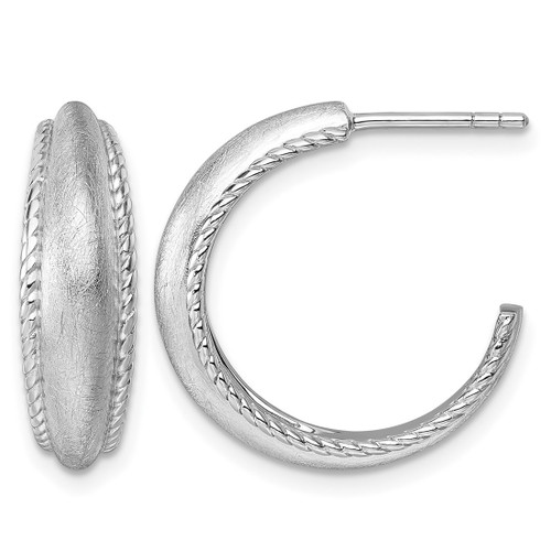 Sterling Silver Rhodium-Plated Polished and Scratch Finish C-Hoop Post Earrings, 20 mm