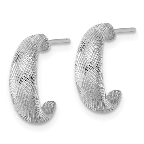 Sterling Silver Rhodium-Plated Textured Woven Design Post J-Hoop Earrings, 15 mm - View 2