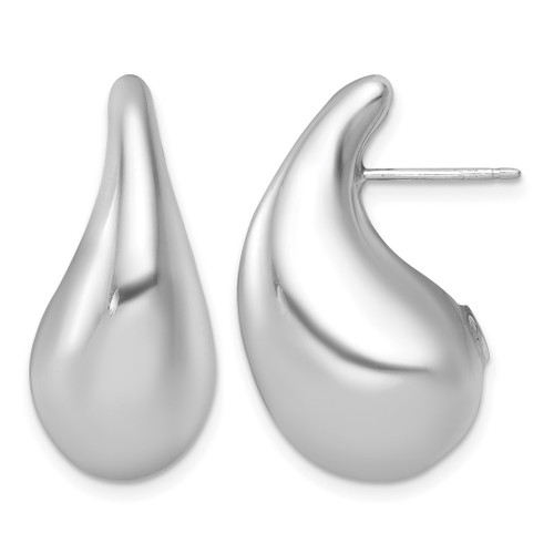 Sterling Silver Rhodium-Plated Polished Puffed Teardrop Post Dangle Earrings, 27.9 mm