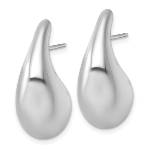 Sterling Silver Rhodium-Plated Polished Puffed Teardrop Post Dangle Earrings, 27.9 mm - View 2