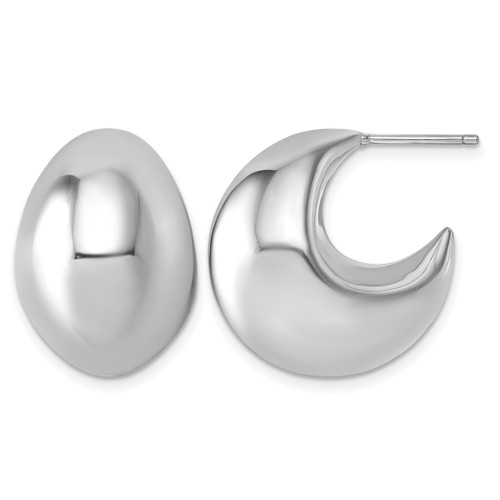 Sterling Silver Rhodium-Plated Polished Hollow Fancy Puffed J-Hoop Post Earrings, 22.8 mm