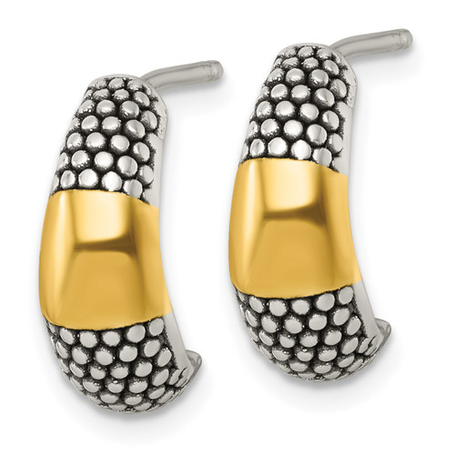 Sterling Silver and Gold-Tone Polished Antiqued Textured Post J-Hoop Earrings, 17 mm - View 2