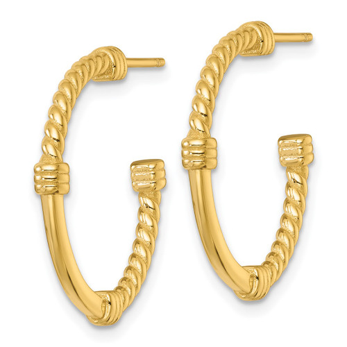 Sterling Silver Gold-Tone Polished and Twisted 24.0 mm Post C-Hoop Earrings, 24 mm Long - View 2