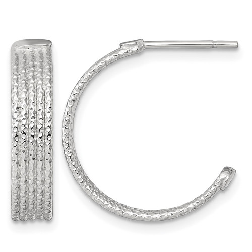 Sterling Silver Polished and Textured 20 x 4.5 mm Post C-Hoop Earrings, 20 mm Long