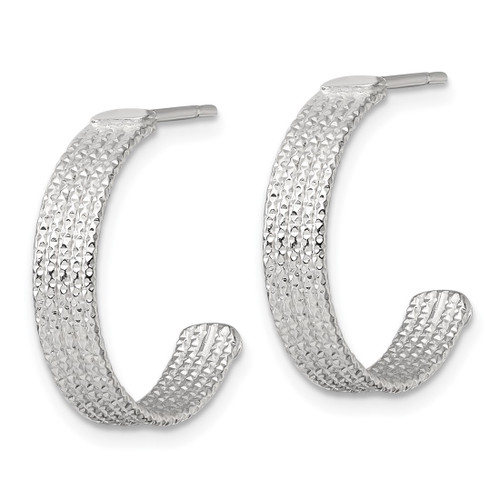 Sterling Silver Polished and Textured 20 x 4.5 mm Post C-Hoop Earrings, 20 mm Long - View 2