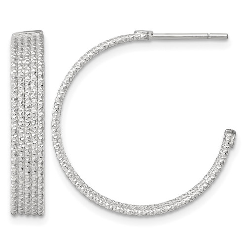 Sterling Silver Polished and Textured 25 x 4.5 mm Post C-Hoop Earrings, 25 mm Long