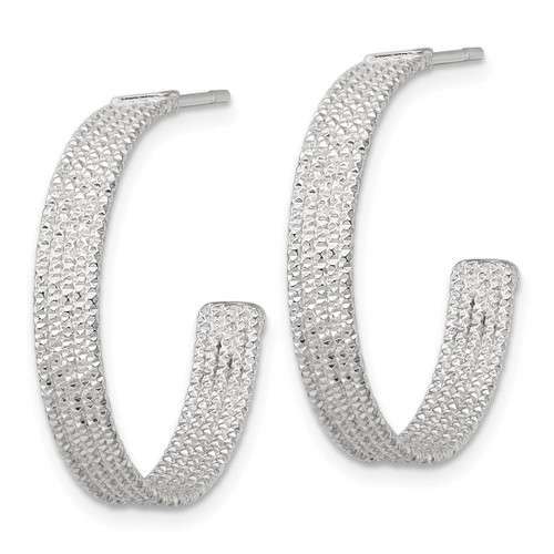 Sterling Silver Polished and Textured 25 x 4.5 mm Post C-Hoop Earrings, 25 mm Long - View 2