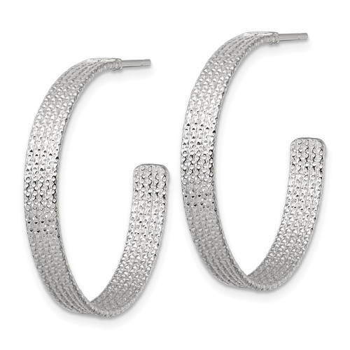 Sterling Silver Polished and Textured 30 x 4.5 mm Post C-Hoop Earrings, 30 mm Long - View 2
