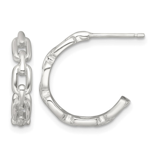 Sterling Silver Polished Chain Link C-Hoop Post Earrings, 17.3 mm
