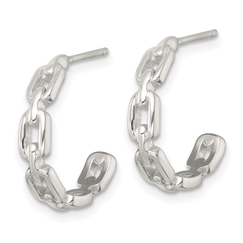 Sterling Silver Polished Chain Link C-Hoop Post Earrings, 17.3 mm - View 2