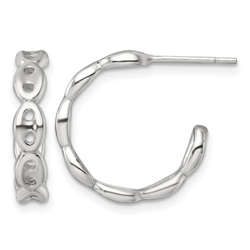 Sterling Silver Polished 4.0 mm Puffed Mariner/Anchor Link Post C-Hoop Earrings, 18.25 mm Long