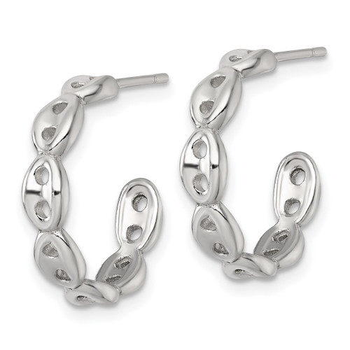 Sterling Silver Polished 4.0 mm Puffed Mariner/Anchor Link Post C-Hoop Earrings, 18.25 mm Long - View 2