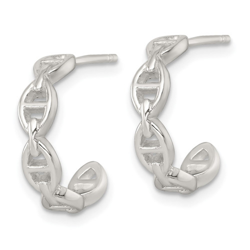 Sterling Silver Polished Anchor Link C-Hoop Post Earrings, 16.25 mm - View 2