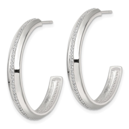 Sterling Silver Polished 4.75 mm Cubic Zirconia Post C-Hoop Earrings, 32 mm Long - View 2