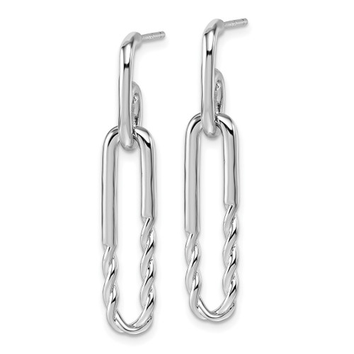 Sterling Silver Rhodium-Plated Polished Twisted Paper Clip Dangle Earrings, 38.6 mm - View 2