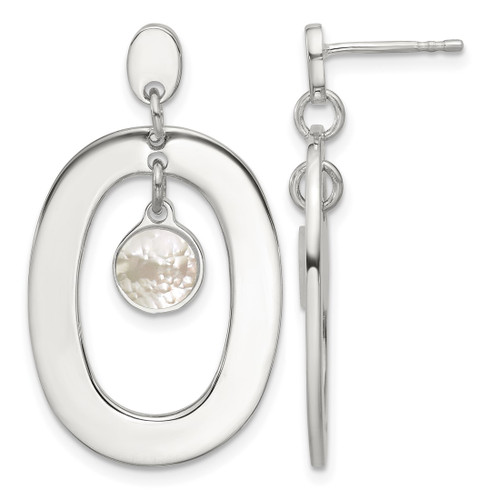 Sterling Silver Open Oval with Mother of Pearl Dangle Earrings, 32 mm