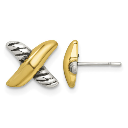 Sterling Silver and Gold-Tone Polished and Antiqued X Stud Earrings, 8.9 mm