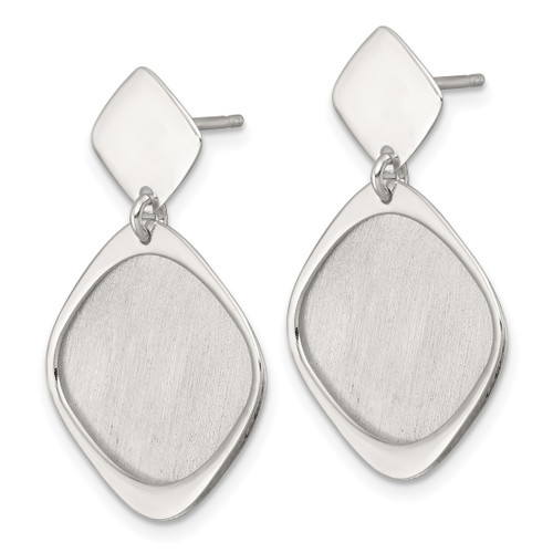 Rhodium-Plated Sterling Silver Polished and Brushed Square Dangle Earrings, 30.4 mm - View 2