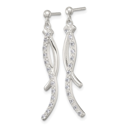 Sterling Silver Polished Fancy Cubic Zirconia Swirl Post Dangle Earrings, 37.9 mm - View 2