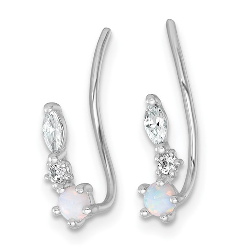 Sterling Silver Rhodium-Plated Polished Cubic Zirconia and Lab-Created Opal Ear Climber Earrings, 17.9 mm - View 2