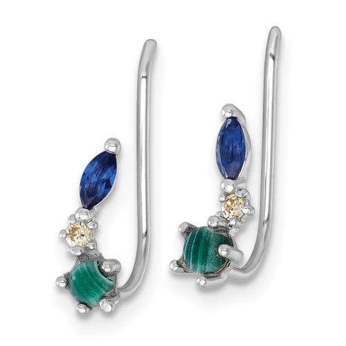 Sterling Silver Rhodium-Plated Cubic Zirconia Malachite and Nano Crystal Ear Climber Earrings, 17.9 mm - View 2