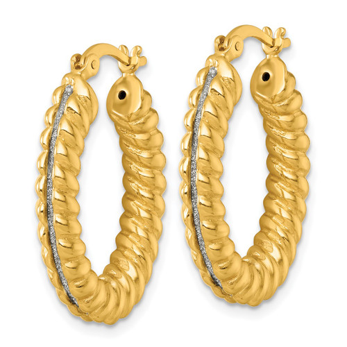 Sterling Silver Gold-Tone Polished and Twisted Glitter Oval Hoop Earrings, 29.05 mm - View 2