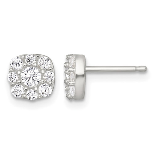 Sterling Silver Polished White Cubic Zirconia Cluster 6.85 mm Stud Earrings, 12.4 mm Long