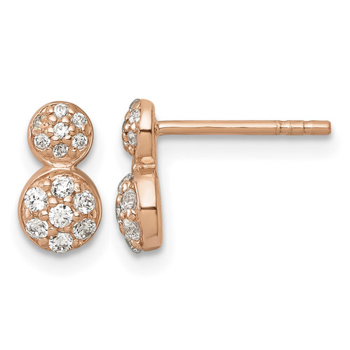 Sterling Silver Rose Gold-Tone Polished Fancy Cubic Zirconia Two Circles Stud Earrings, 9.4 mm