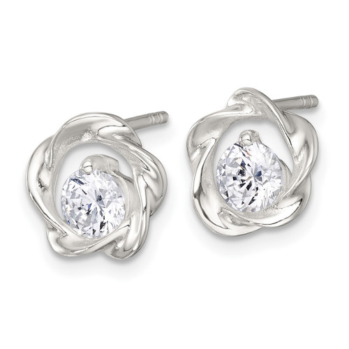 Sterling Silver Polished Cubic Zirconia in Twisted Circle Stud Earrings, 12.65 mm - View 2