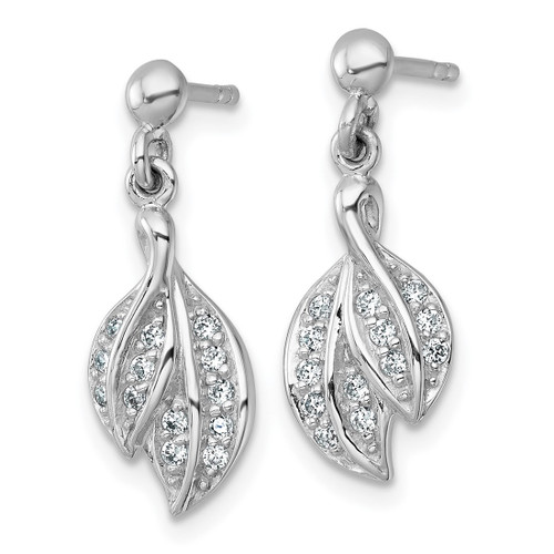 Sterling Silver Rhodium-Plated Polished Cubic Zirconia Leaf Dangle Earrings, 22.55 mm - View 2