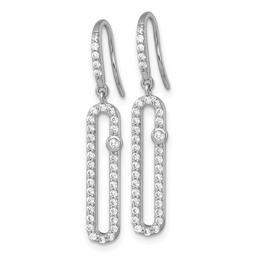 Sterling Silver Rhodium-Plated Polished Cubic Zirconia Elongated Link Dangle Shepherd Hook Drop French Wire Earrings, 33.6 mm - View 2