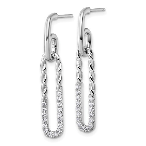 Sterling Silver Rhodium-Plated Cubic Zirconia Polished Twisted Paper Clip Dangle Earrings, 36.95 mm - View 2