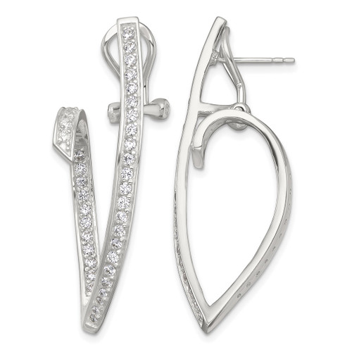 Sterling Silver Polished Cubic Zirconia Fancy Swirl In and Out Omega Back Post Drop Earrings, 48.1 mm