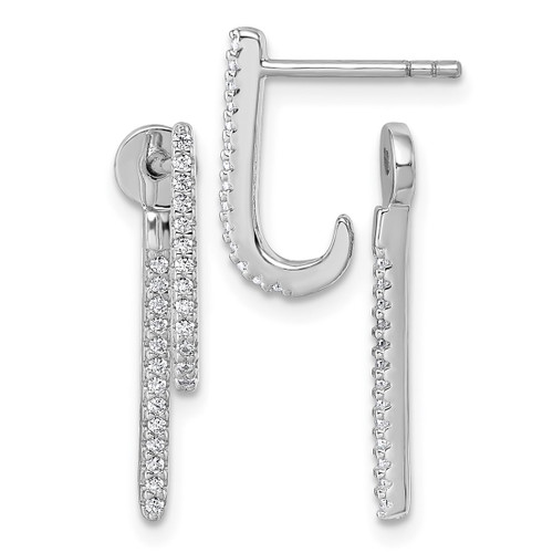 Sterling Silver Rhodium-Plated Cubic Zirconia Front and Back Dangle J-Hoop Post Drop Earrings, 21.6 mm