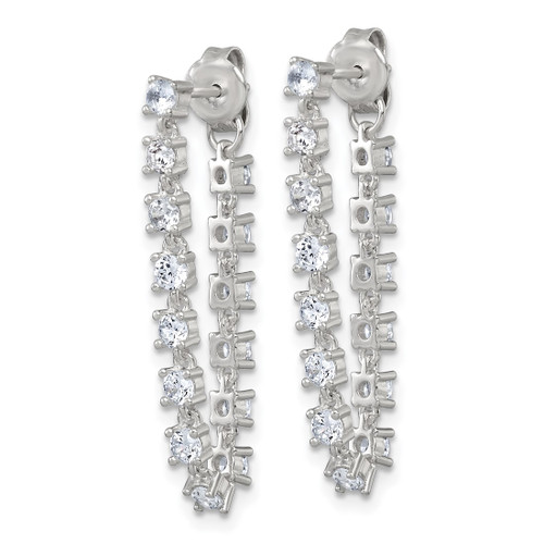 Sterling Silver Polished Cubic Zirconia Line Front and Back Post Dangle Earrings, 29.5 mm - View 2