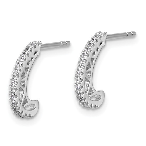 Sterling Silver Rhodium-Plated Cubic Zirconia Polished J-Hoop Post Earrings, 12.8 mm - View 2
