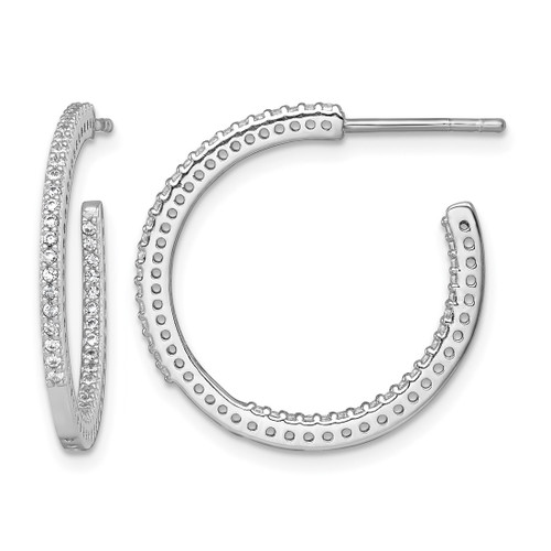 Sterling Silver Rhodium-Plated Polished 1.6 mm Cubic Zirconia In and Out Post C-Hoop Earrings, 23.3 mm Long