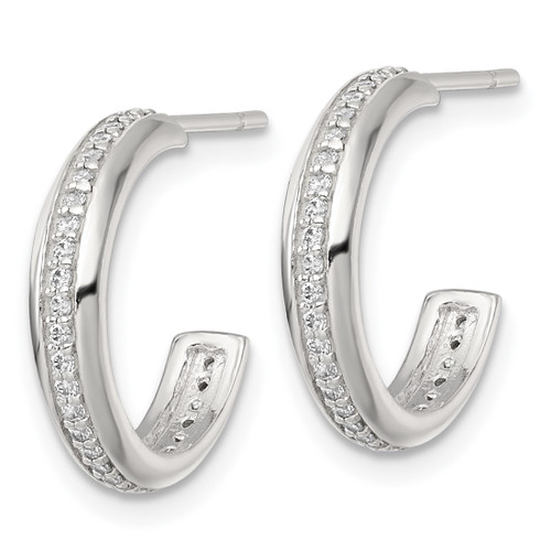 Sterling Silver Polished 16 x 3.5 mm Cubic Zirconia Post C-Hoop Earrings, 15.9 mm Long - View 2