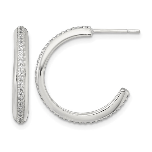 Sterling Silver Polished 21.5 x 3.5 mm Cubic Zirconia Post C-Hoop Earrings, 21.6 mm Long