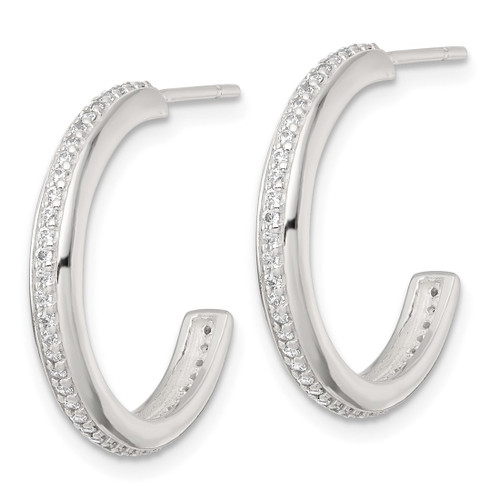 Sterling Silver Polished 21.5 x 3.5 mm Cubic Zirconia Post C-Hoop Earrings, 21.6 mm Long - View 2