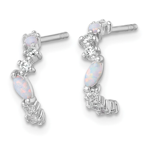 Sterling Silver Rhodium-Plated Polished Cubic Zirconia and Lab-Created Opal Post C-Hoop Earrings, 13.3 mm - View 2